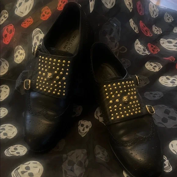 SUNDAY SPECIAL Gucci Queercore Black and Gold Studded Brogues - Picture 1 of 7